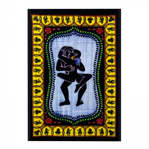 Indisches Baumwoll-Wandtuch Kamasutra, handbemalt